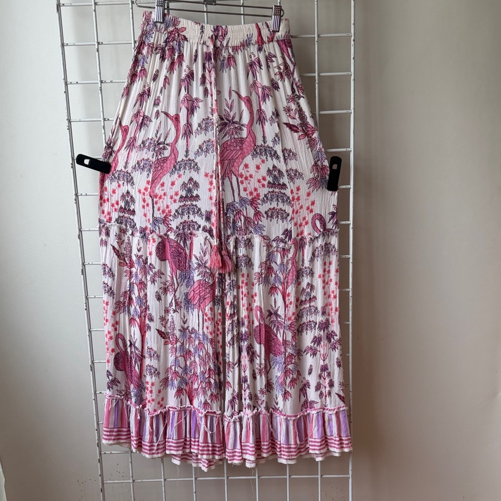 Boho Pink Floral Print Tiered Maxi Pant’s Size Small